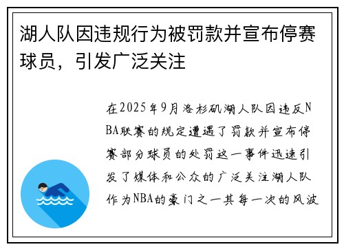 湖人队因违规行为被罚款并宣布停赛球员，引发广泛关注
