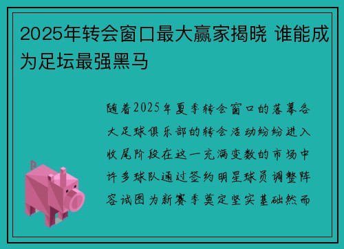 2025年转会窗口最大赢家揭晓 谁能成为足坛最强黑马
